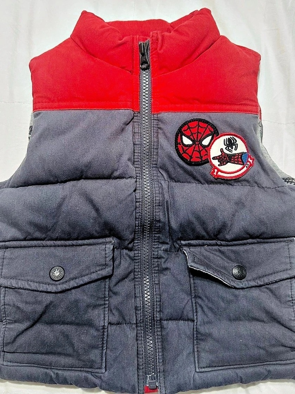 Boy’s baby GAP Junk Food Spider-Man Puffer Vest Gray & Red Size 3